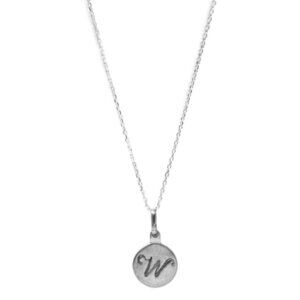 Anzie Mini Engraved W Initial Disk Pendant Sterling Silver Necklace